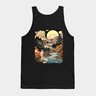 Japanese Zen Landscape Nature Scene Woodblock Painting Style Tank Top